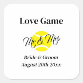 Liefde Spel grappig Mr & Mrs tennis thema bruiloft Vierkante Sticker (Voorkant)