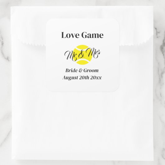 Liefde Spel grappig Mr & Mrs tennis thema bruiloft Vierkante Sticker (Tas)