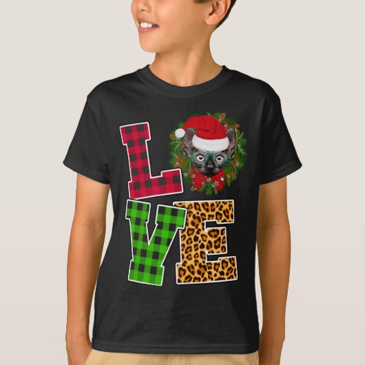 Liefde Sphynx Kat Santa Hoed Leopard Grappige Kers T-shirt (Voorkant)
