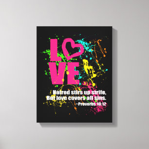 Liefde spreekwoorden Bijbel Verse Neon Paint Splat Canvas Afdruk