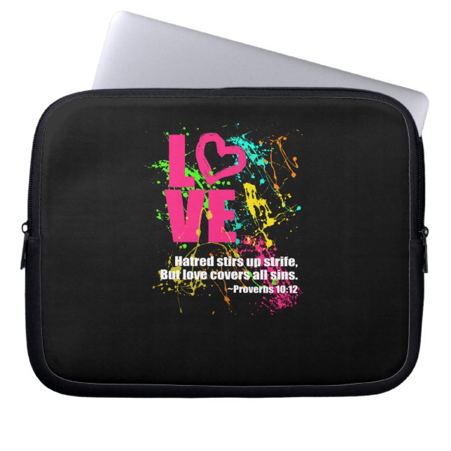 Liefde spreekwoorden Bijbel Verse Neon Paint Splat Laptop Sleeve (Voorkant)