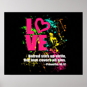 Liefde spreekwoorden Bijbel Verse Neon Paint Splat Poster