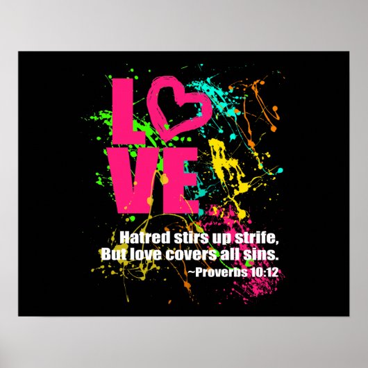Liefde spreekwoorden Bijbel Verse Neon Paint Splat Poster (Voorkant)