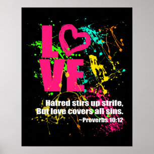 Liefde spreekwoorden Bijbel Verse Neon Paint Splat Poster