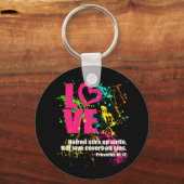 Liefde spreekwoorden Bijbel Verse Neon Paint Splat Sleutelhanger (Voorkant)