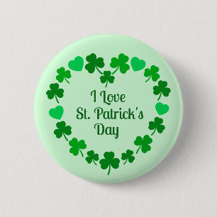 Liefde St. Patrick's Day Klaver en Hart Krans Ronde Button 5,7 Cm