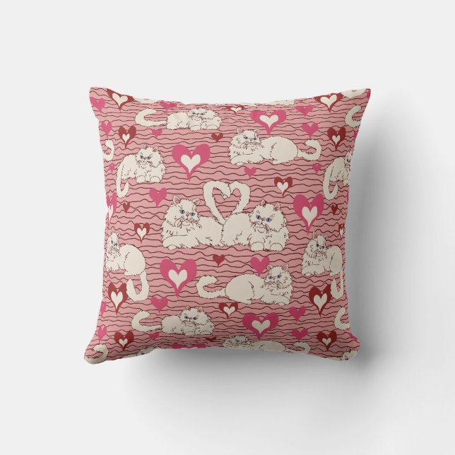 Liefde Staart van Katten met Hart en Strepen Roze Kussen (Achterkant)
