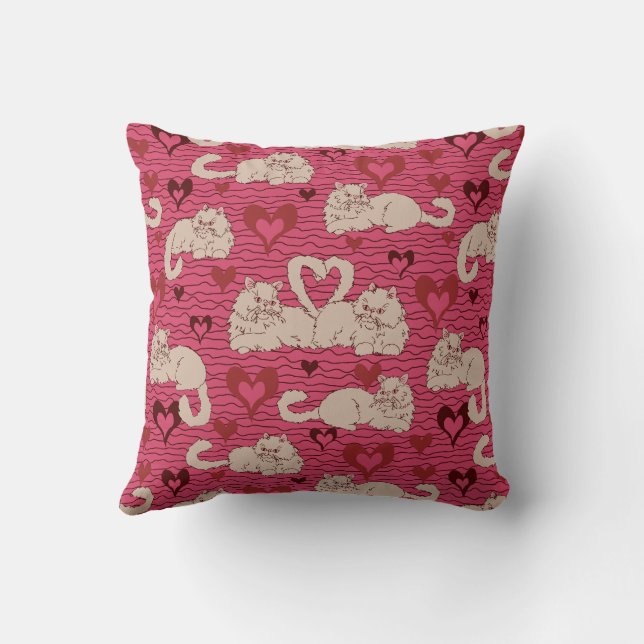 Liefde Staart van Katten met Hart en Strepen Roze Kussen (Achterkant)