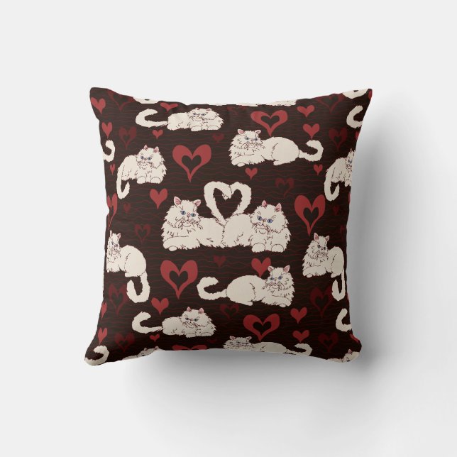 Liefde Staart van Katten met Hart en Strepen Zwart Kussen (Achterkant)