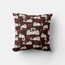 Liefde Staart van Katten met Hart en Strepen Zwart Kussen