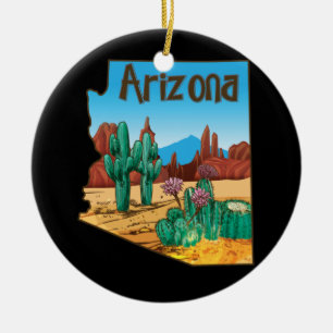 Liefde staat Arizona Map Blooming Cactus Flowers Keramisch Ornament