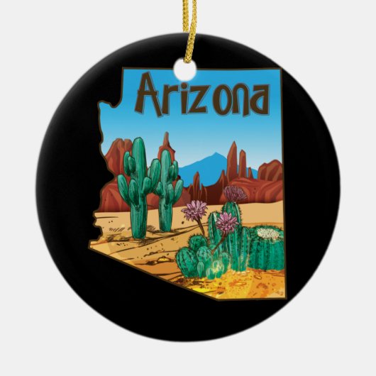 Liefde staat Arizona Map Blooming Cactus Flowers Keramisch Ornament (Voorkant)