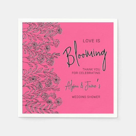 Liefde staat in bloei roze & zwart bloemendesign b servet (Voorkant)