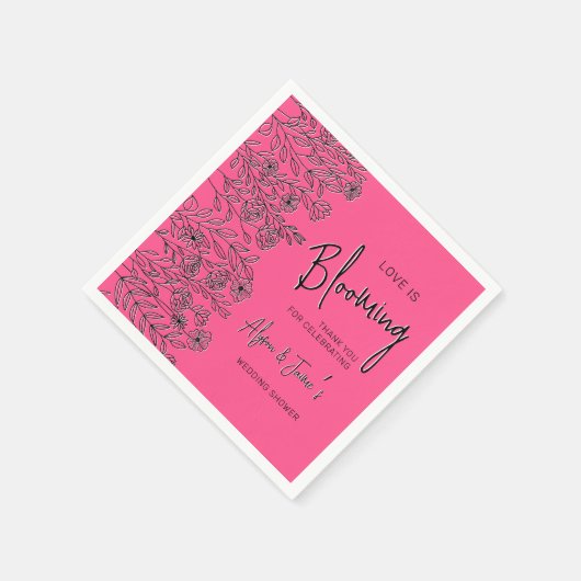 Liefde staat in bloei roze & zwart bloemendesign b servet (Hoek)