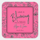 Liefde staat in bloei roze & zwart bloemendesign b vierkante sticker (Voorkant)