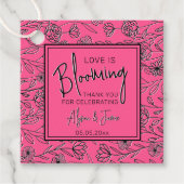 Liefde staat in bloei roze & zwart bloemig bruidsu bedankjes labels (Voorkant)