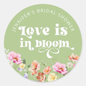 Liefde staat in bloei wilde bloemen bruidsfeest ronde sticker (Voorkant)