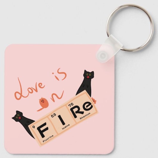 Liefde staat in brand | Grappige Sleutelhanger (Achterkant)