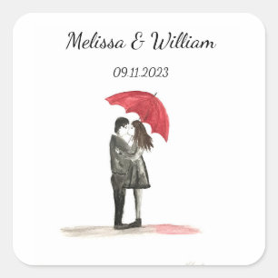 Liefde stel met rode paraplu Weddenschappen Passen Vierkante Sticker