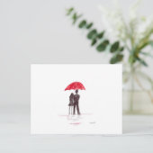 Liefde stel met rood paraplu romantisch koppel briefkaart (Staand voorkant)