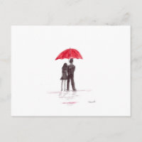 Liefde stel met rood paraplu romantisch koppel