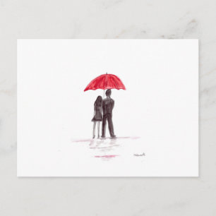 Liefde stel met rood paraplu romantisch koppel briefkaart