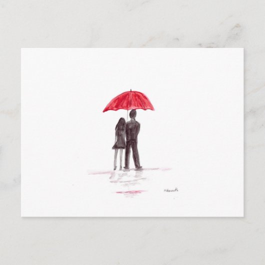 Liefde stel met rood paraplu romantisch koppel briefkaart (Voorkant)