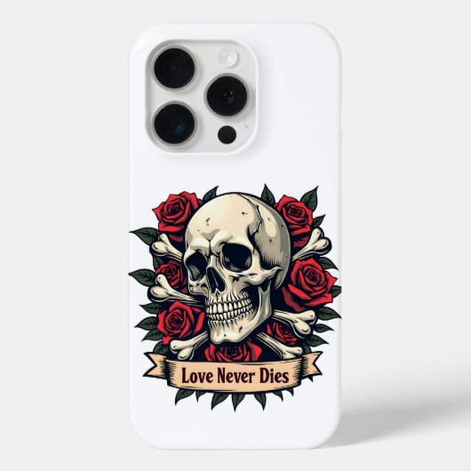 Liefde sterft nooit schedel en Rozen Case-Mate iPhone Case (Achterkant)