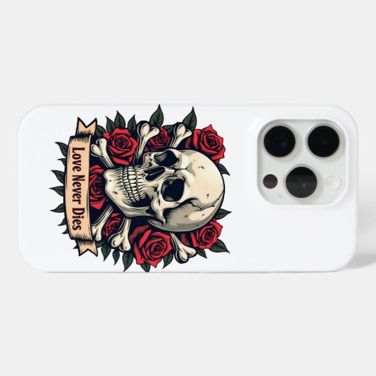 Liefde sterft nooit schedel en Rozen Case-Mate iPhone Case (Achterkant (horizontaal))
