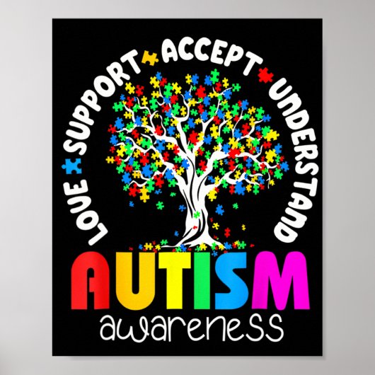 Liefde Steun Accepteer Begrijp Autisme Bewustzijn Poster (Voorkant)