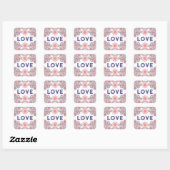 Liefde stickers met  paarse bloemen (Vel)