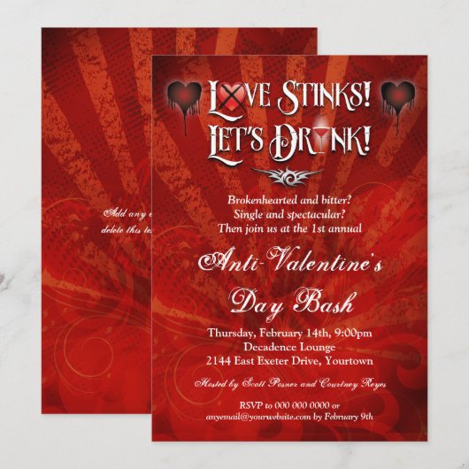 Liefde Stinks Lets Drink Anti Valentijnsdag Party Kaart (Voorkant / Achterkant)