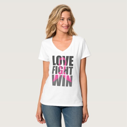 LIEFDE STRIJD WIN Borstkanker Overlevende T-shirt (Voorkant volledig)