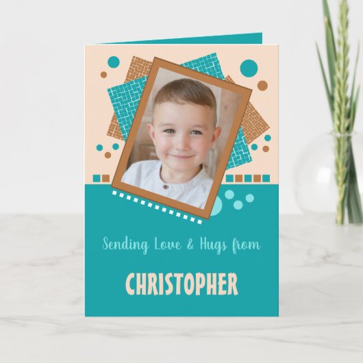 Liefde sturen en knuffels turquoise bruine foto kaart (Voorkant)