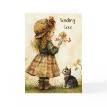 Liefde Sturen Klein Meisje met Kat Vintage Stijl