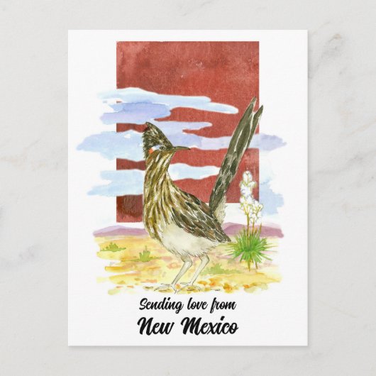 Liefde sturen New Mexico Road Runner Yucca Flower Briefkaart (Voorkant)