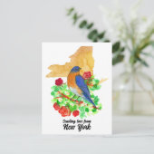 Liefde sturen New York Bluebird Red Roses Briefkaart (Staand voorkant)