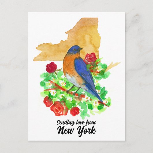 Liefde sturen New York Bluebird Red Roses Briefkaart (Voorkant)
