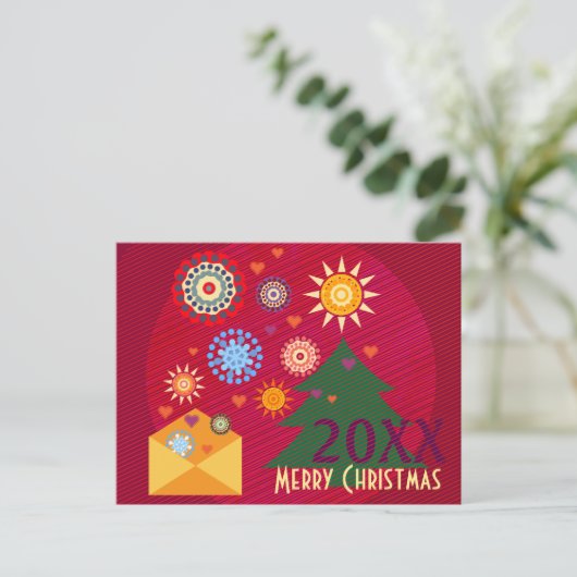 Liefde sturen - Prettig kerstfeest - Rood Paars Ge Feestdagenkaart (Staand voorkant)