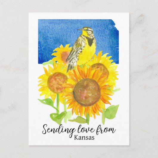 Liefde sturen vanuit Kansas Meadowlark Zonnebloeme Briefkaart (Voorkant)