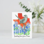 Liefde sturen vanuit Texas Mockingbird Bluebonnets Briefkaart (Staand voorkant)