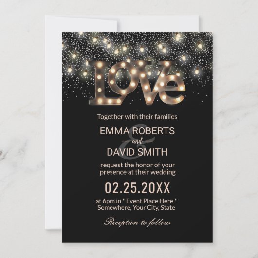 Liefde Taal Lights Confetti Modern Weddenschap Kaart (Voorkant)
