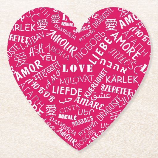 Liefde Tekst Hart Papier Onderzetter of Kies Kleur (Voorkant)