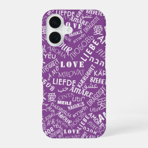 Liefde tekst paarse iPhone hoesje Aangepaste kleur iPhone 16 Hoesje
