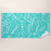 Liefde Tekst Strandlaken Multi Taal Turquoise (Voorkant)
