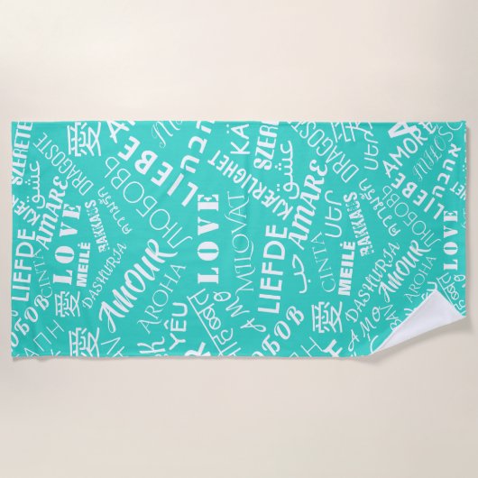 Liefde Tekst Strandlaken Multi Taal Turquoise (Voorkant)