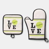Liefde Tennisbal Gepersonaliseerde Naam Ovenwant & Pannenlap Set (Voorkant)