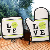 Liefde Tennisbal Gepersonaliseerde Naam Ovenwant & Pannenlap Set