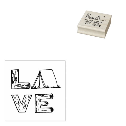 Liefde Tent Camping Hout Hand belettering Rubberstempel (Gestempeld)
