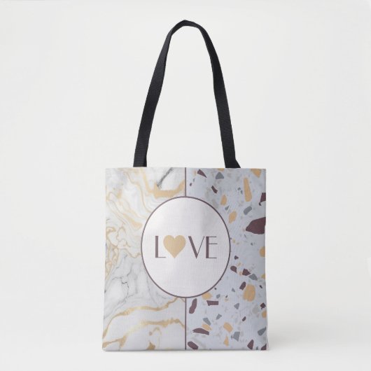 Liefde Terrazzo Marmer met Gouden Hart Aangepaste  Tote Bag (Voorkant)